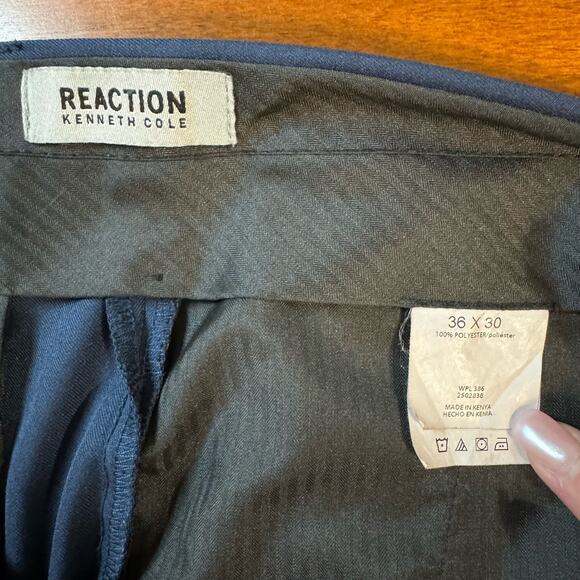 Kenneth Cole Reaction Men's Blue Flat-Front Straight Leg Dress Pants Size 36x30 - Picture 4 of 9